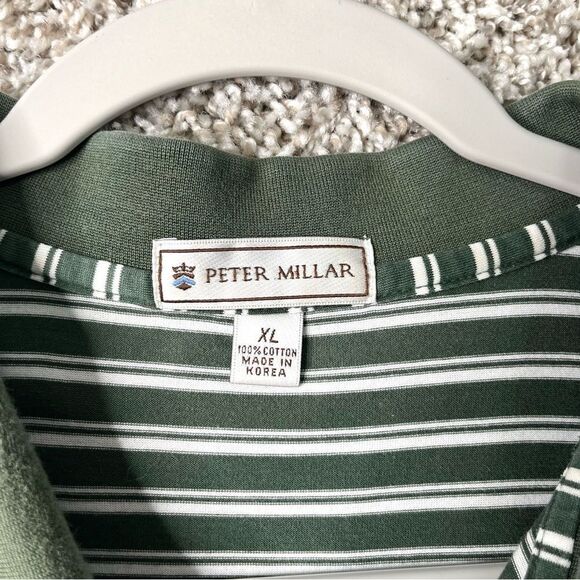 Peter Millar Shirt Men’s XL Green & White Striped 100% Cotton Short Sleeve Polo - Picture 2 of 3